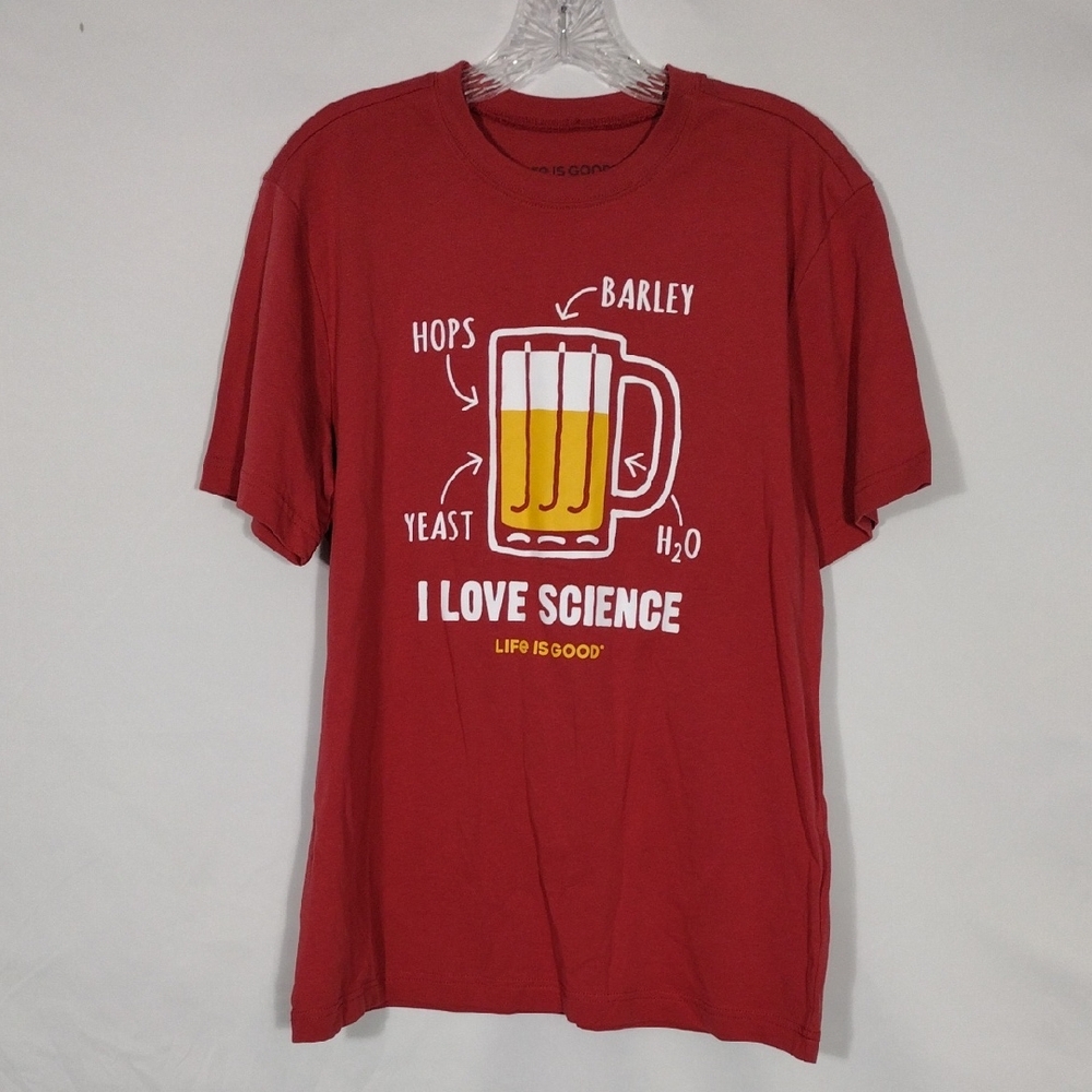 NWT Life is Good Faded Red I Love Science Beer Classic Tee Mens Size Small